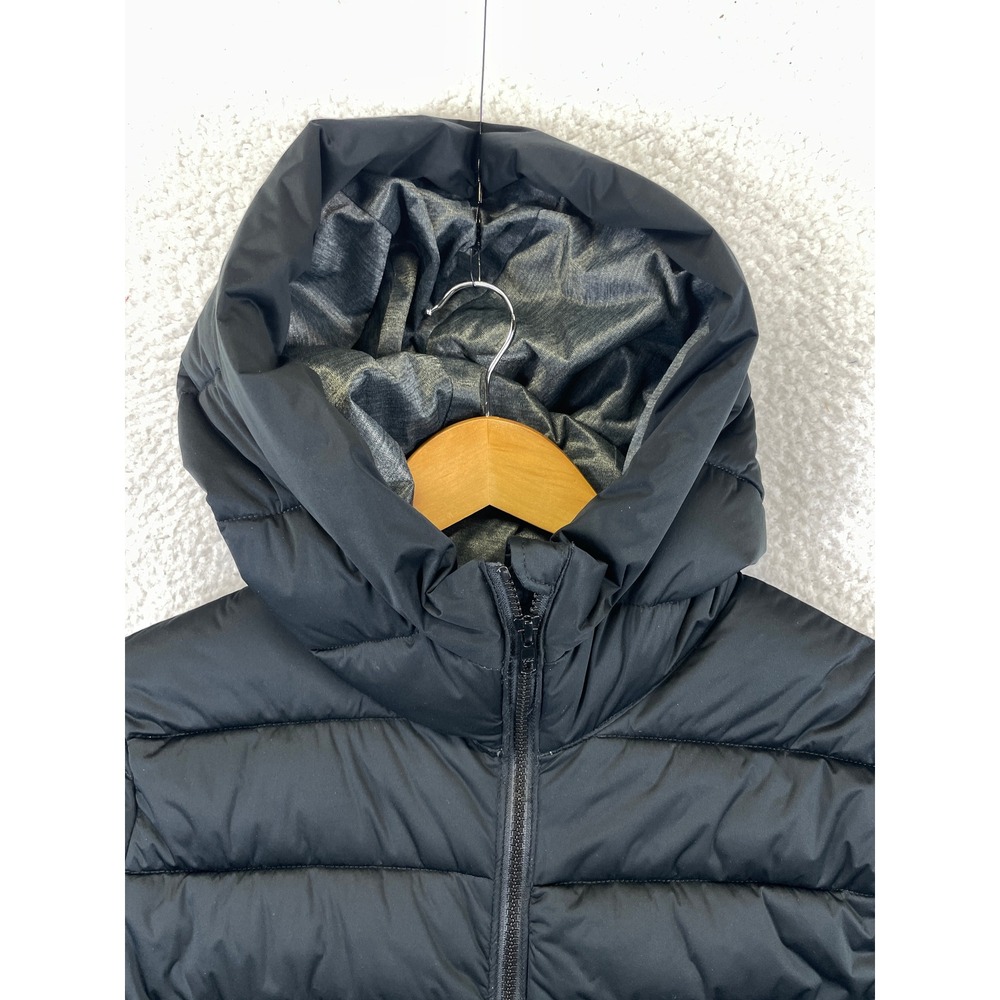 Save The Duck Women's 2 M Black Stretch Puffer Coat Long Hooded Parka Winter - Picture 2 of 16